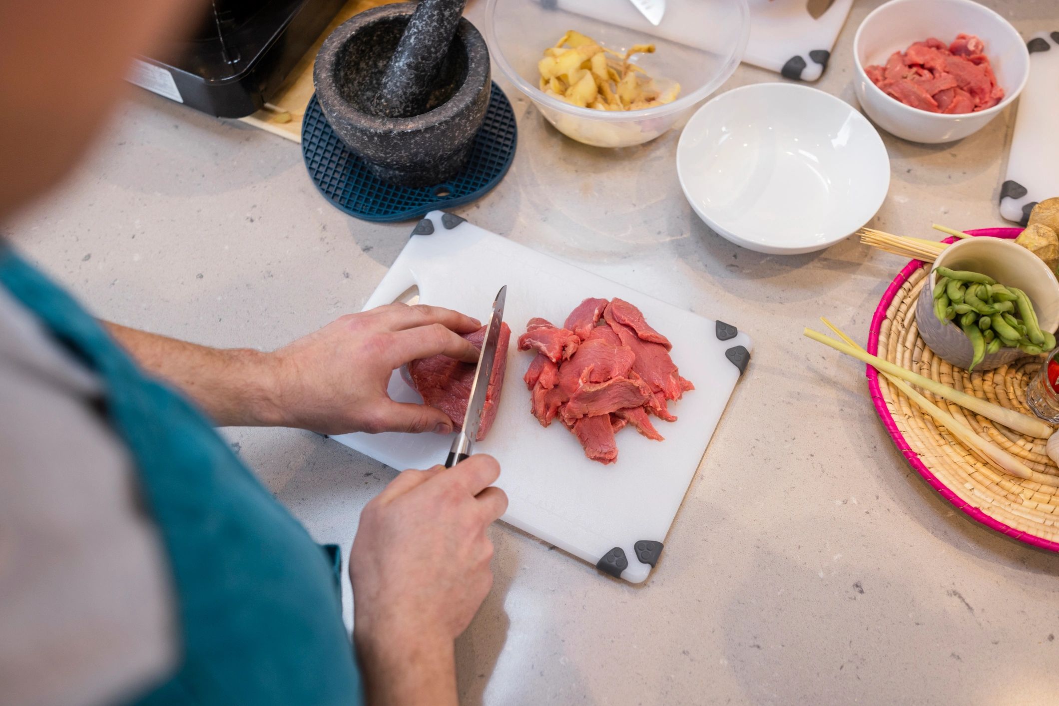 Chef preparing ingredients for an immersive culinary experience