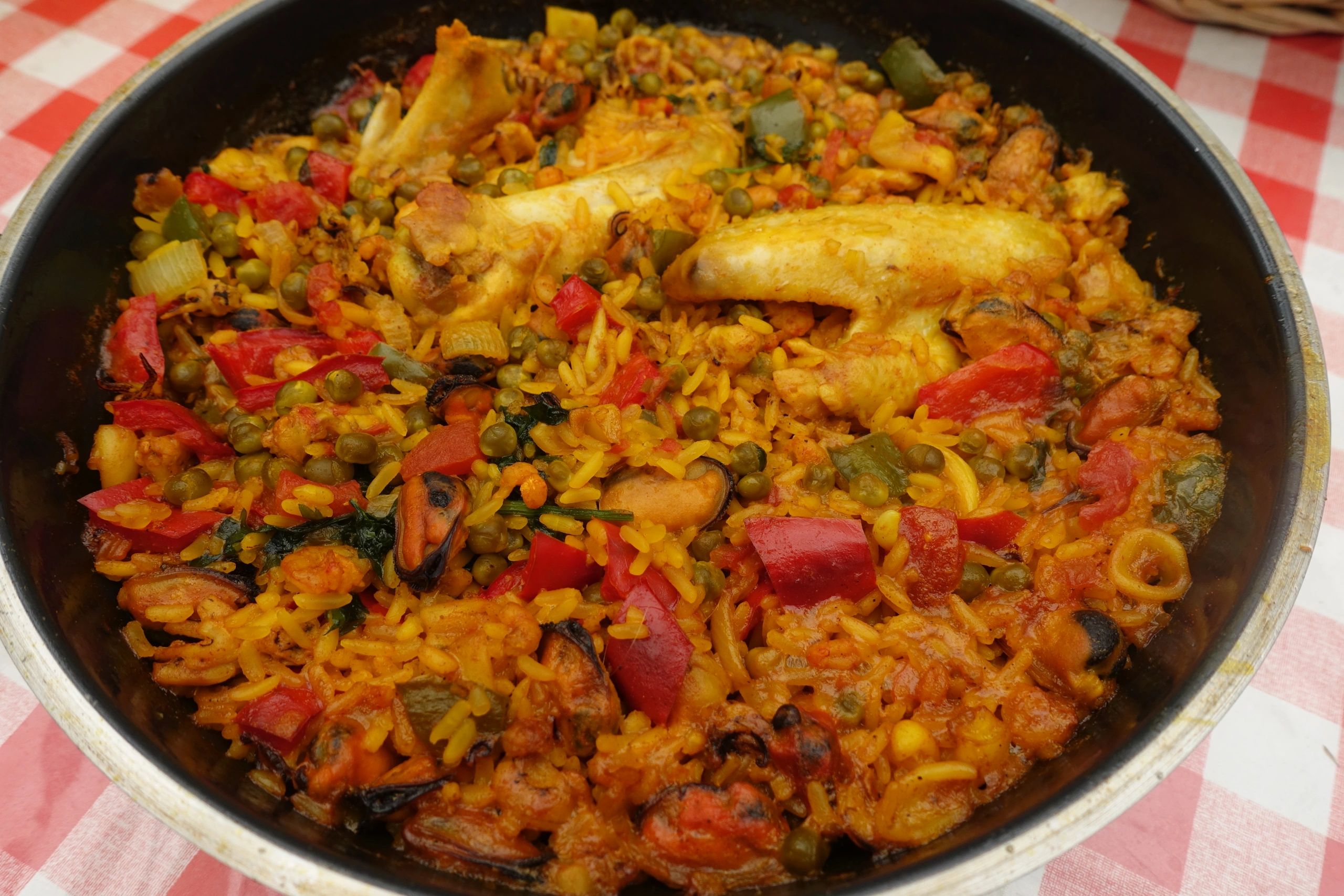 Seafood paella-style rice dish