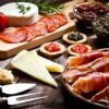 Delicious appetizer on rustic wood table