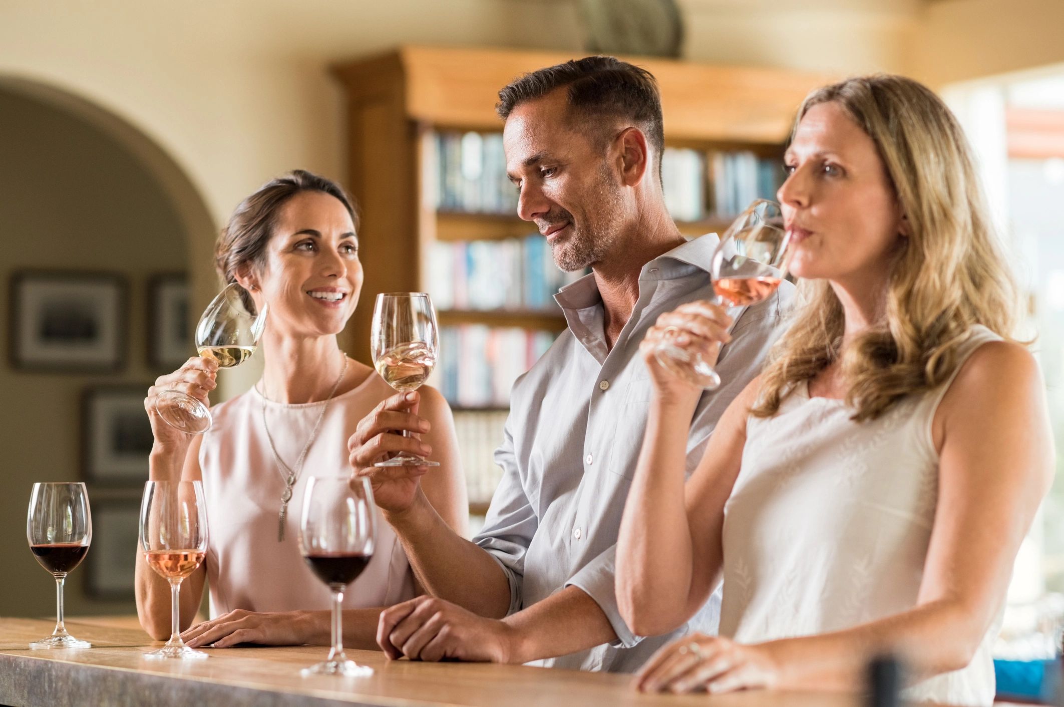 Guests taking part in a guided wine tasting